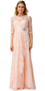 Main image of Round Neck Half Sleeves Floral Mesh Long Bridesmaid Dress