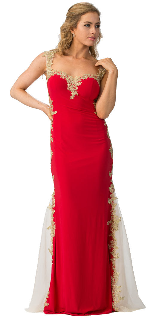 Main image of Sweetheart Neck Lace & Mesh Embellishments Long Prom Dress