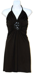 Image of Halter Neck Party Dress With Front Keyhole in Black