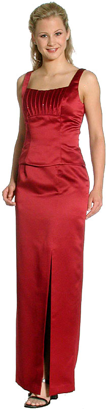 Image of Satin Beaded Full Length Bridesmaid Dress in Dark Red color