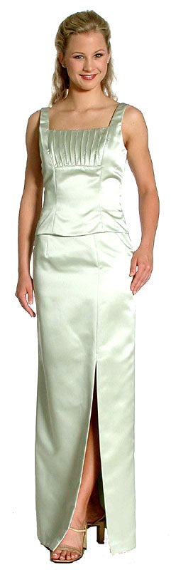 Image of Satin Beaded Full Length Bridesmaid Dress in Sage color