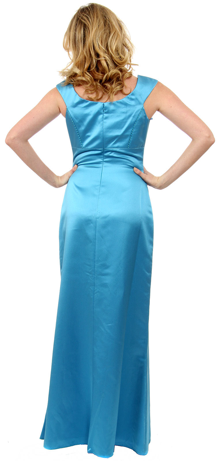 Image of Boat Neck Beaded Bridesmaid Dress back in Carribean Blue