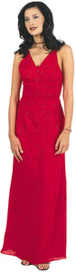 Image of Beaded Formal Full Length Evening Dress in Red color