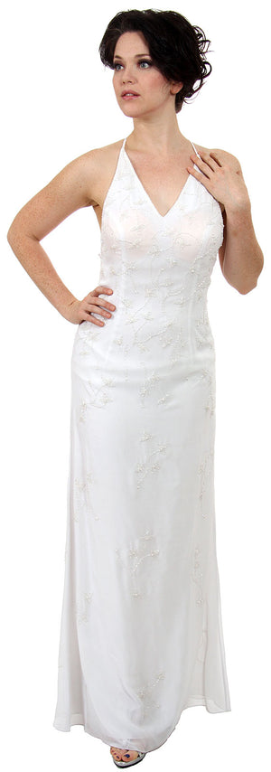 Image of Beaded Formal Full Length Evening Dress in White color