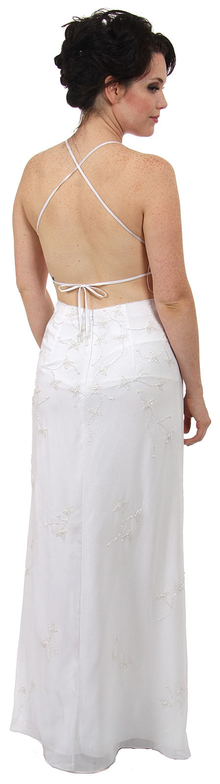 Image of Beaded Formal Full Length Evening Dress in White