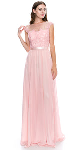 Main image of Round Neck Embroidered Lace Mesh Top Long Prom Dress